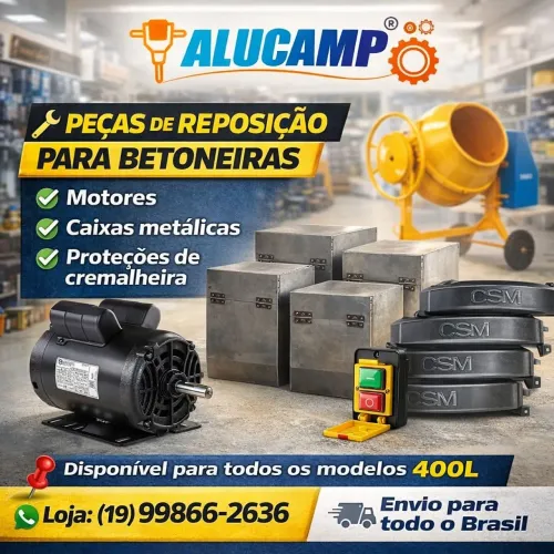 Betoneira, motor , caixas , proteções de cremalheira