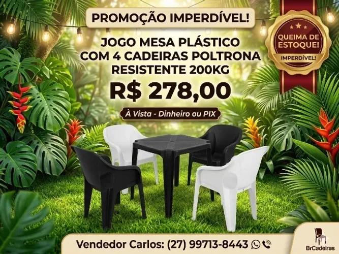 Jogo Mesa Plástico Com 4 Poltrona Resist Jr 200kg