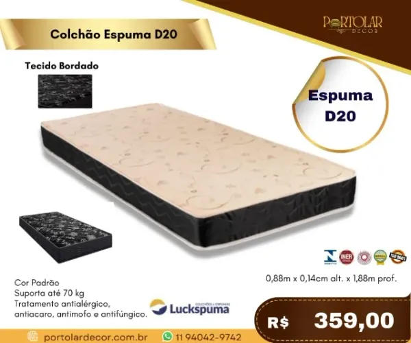 Colchão Espuma D20, a pronta entrega