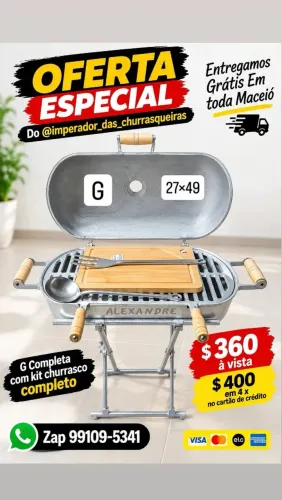 Churrasqueira Grande Modelo Salsicha com Suporte de Alumínio com kit churrasco completo