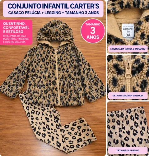 Conjunto Infantil Carter's 3 Anos - Casaco Peluciado e Calça Oncinha