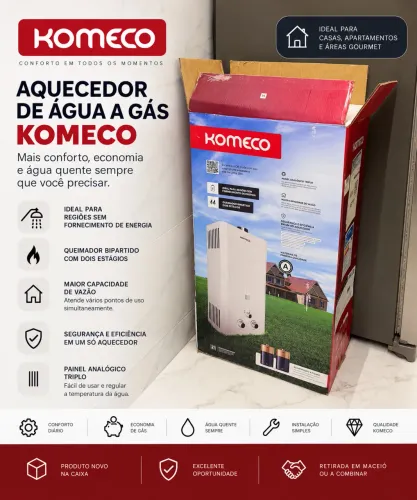 AQUECEDOR DE ÁGUA A GÁS KOMECO ? NOVO NA CAIXA
