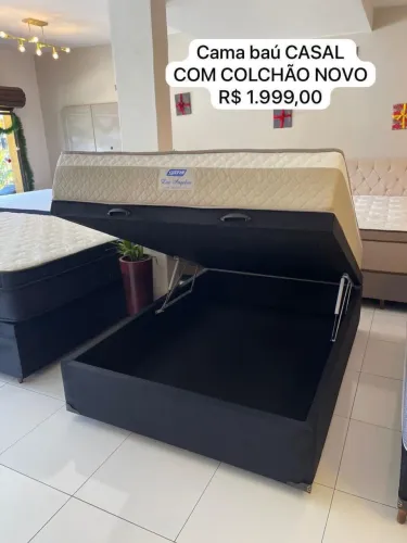 Cama de Casal BAÚ COM COLCHÃO NOVO - Entrego!