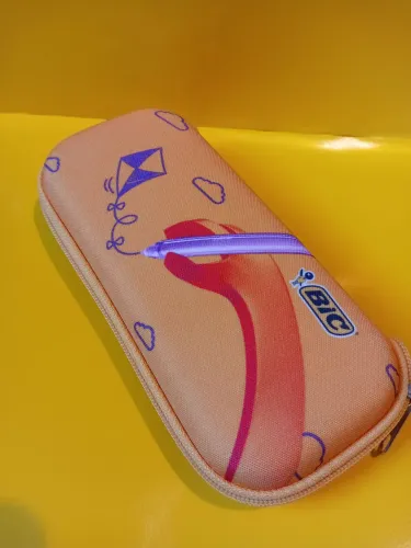 Estojo Box porta lápis e caneta amarelo 