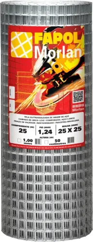 Tela alambrado multiuso, malha 2,5 cm x 2,5 cm, fio 1,2 mm, com 0,5 m x 25 m (altura x com