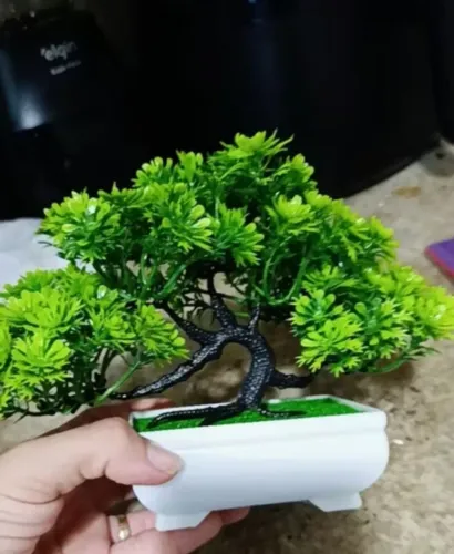 Mini árvore bonsai artificial realista vaso branco Decoração