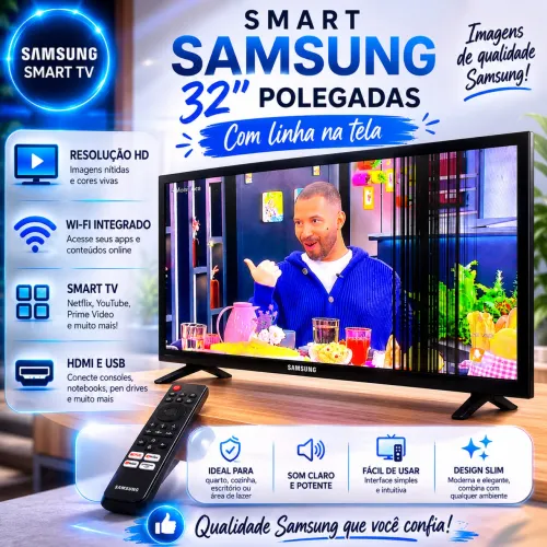 Samsung 32? SMART - SÓ ESTÁ COM ESSAS LINHAS NA TELA, mas não interfere em nada!!