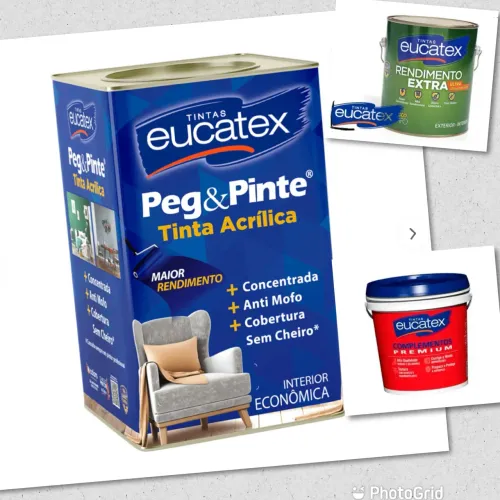 1 Eucatex tinta Acr branco neve 18L  1 Rendimento Extra kiwi 3,6L 1 Selador 