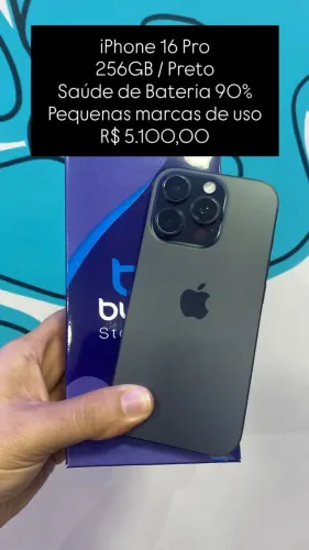 Seminovo: iPhone 16 Pro 256GB / Preto / Saude de Bateria 90% / Pequenas Marcas de uso