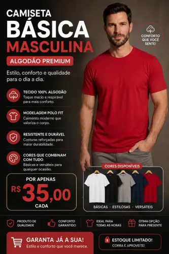 CAMISA MASCULINA ALGODÃO PREMIUM