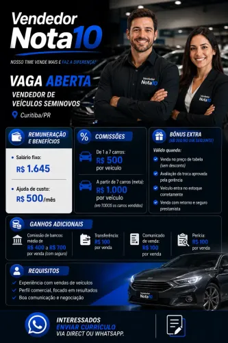 Vendedor de Veículos Semi Novos (Oportunidade) 