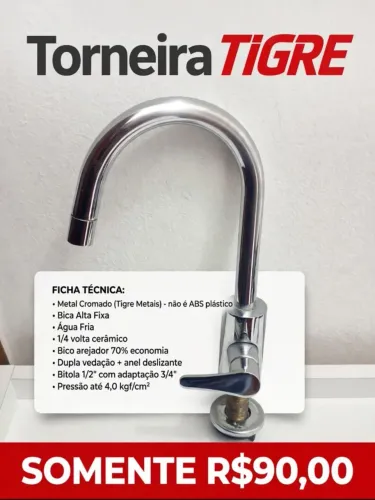 Torneira Tigre original bica alta fixa cromada estado de nova