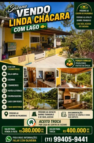 Suzano vendo linda chácara 2.000 metros com lago