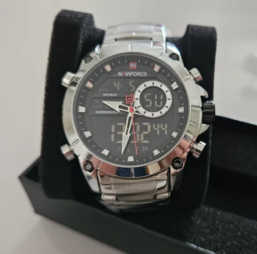 Relógio Masculino Naviforce NF9163 Prata - Esportivo Luxo - Pronta Entrega