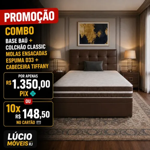 COMBO BASE BAÚ + COLCHÃO CLASSIC MOLAS ENSACADAS ESPUMA D33 + CABECEIRA CASAL