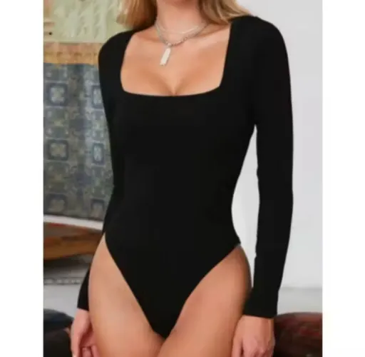 Body Feminino Decote Quadrado P Novo Manga Longa