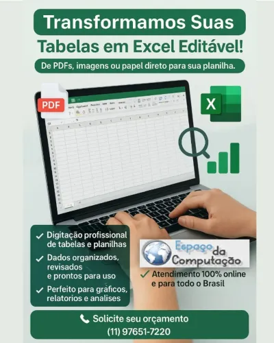 Digitamos suas Tabelas em Excel Editável!