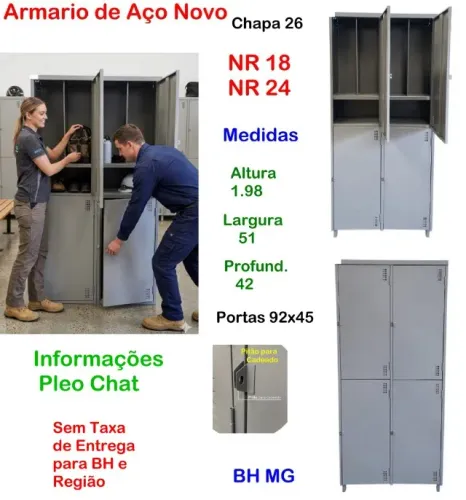 Armário Roupeiro 04 PG Insalubre NR Empresa moveis Construção Industria Escola escaninho