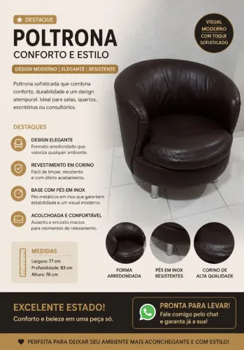 Poltrona em Corino Marrom - Linda e Confortável