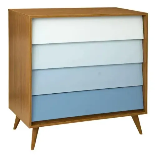 Comoda Vintage 4 gavetas Freijo com degrade azul fosco