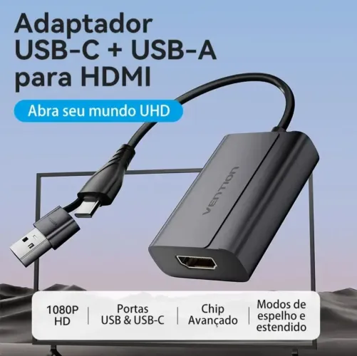 Adaptador De Vídeo Hdmi Via Usb / Usb-c Vention 2 em 1 1080p, Marca Vention