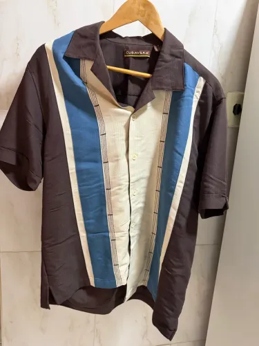 Camisa Cubavera Vintage Retrô M - Viscose e Poliéster - Ótimo Estado