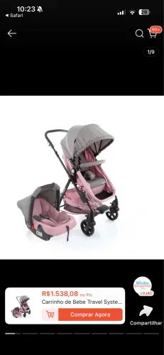 Carrinho de Bebê 3 em 1 + bebê conforto Cosco Rosa e cinza