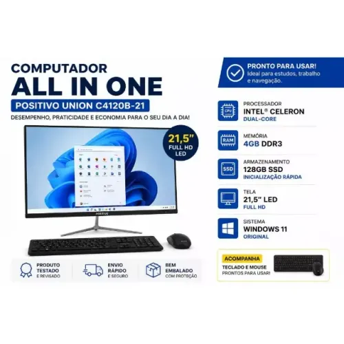 Computador All In One Positivo 21,5? Intel Celeron 4GB SSD 128GB Win11