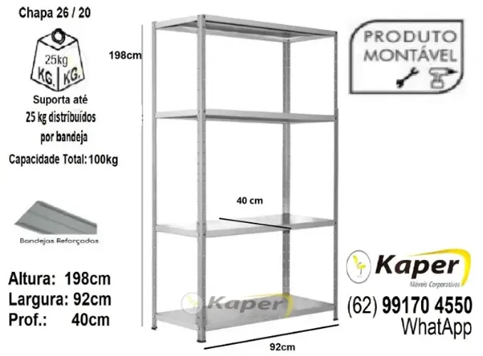 Estante de aço / prateleira de Aço profundidade 40cm 4B cinza( nova ) Leia o anúncio ! !