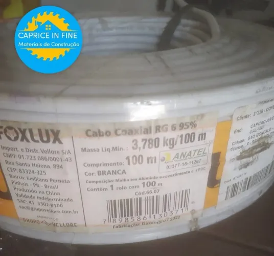 Rolo cabo coaxial RG 6 95 Forlux 100mts