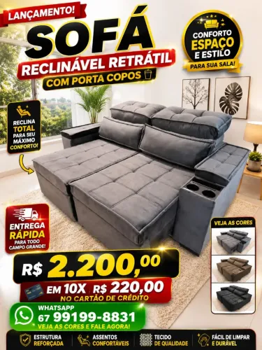Sofá reclinável porta copos novo oferta hoje Lançamento 