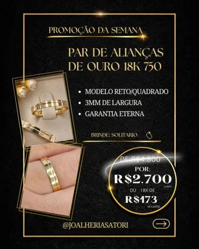 PAR DE ALIANÇAS OURO 18K- MODELO DA PROMOÇÃO DA SEMANA