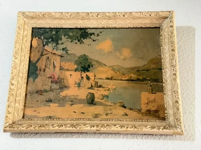Dois quadros: retrato de menina e paisagem