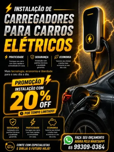 Instalação de Carregadores para Carros Elétricos | Promoção 20% OFF