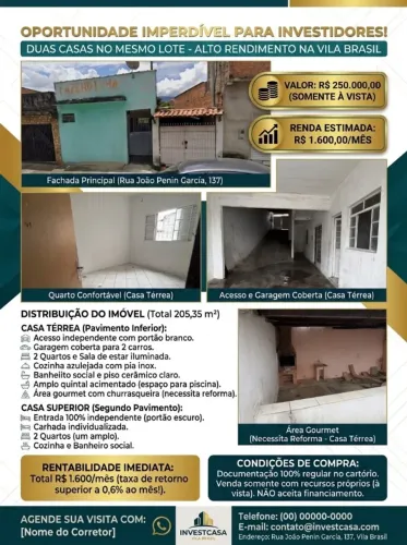 2 casas, oportunidade de investimento vila Brasil