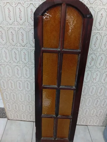 Janela Antiga Em Arco Madeira Maciça E Vidro Âmbar Retro 1,30m