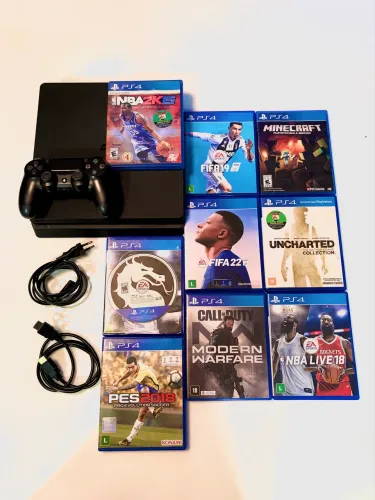 PS4 Slim 500GB + Controle Original + 9 Jogos