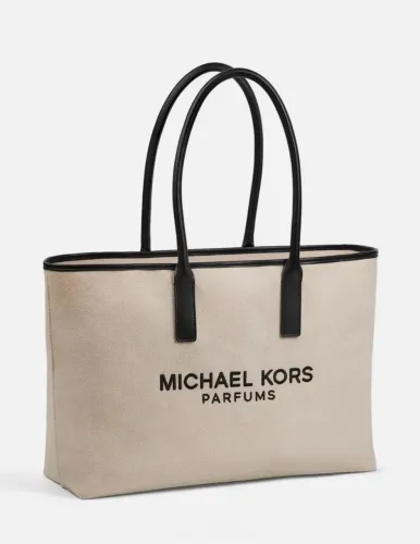 Bolsa tote Michael Kors Parfums fragrância bege creme preta nova