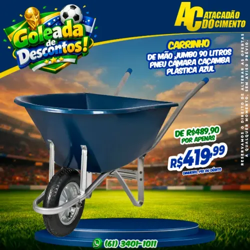Carrinho De Mão Jumbo 90 Litros Pneu Câmara Caçamba Plástica Azul