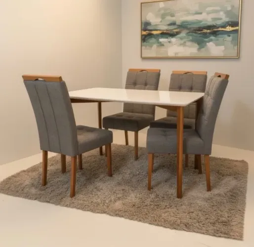 Conjunto Mesa Florença 120 com 4 Cadeiras Estofadas
