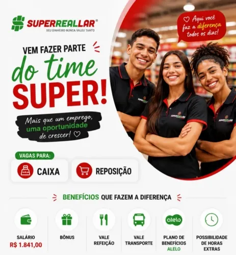 VAGA REPOSITOR E CAIXA SEGUNDA A SABADO CENTRO