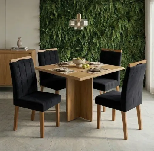 Conjunto de Jantar Imperial 4 Lugares Imbuia Mel com Cadeiras Veludo Preto