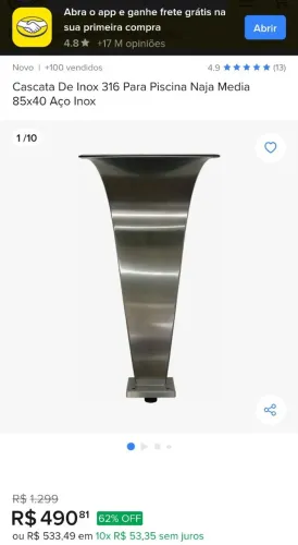 Cascata de piscina em inox