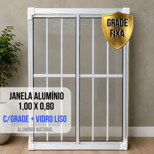 Janela de Alumínio Natural c/ Grade