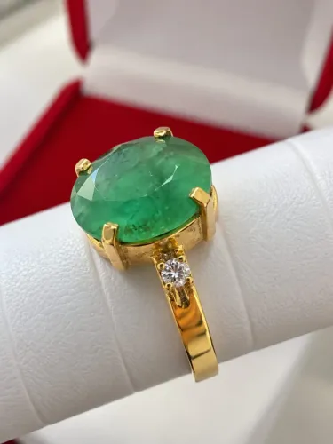 Anel de ouro18k pedra Esmeralda, brilhantes