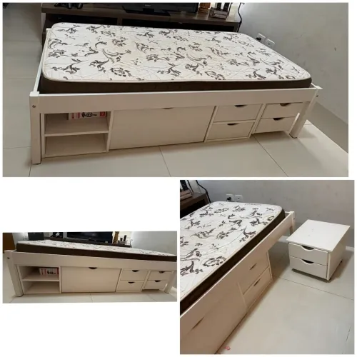 Cama de solteiro com gavetas e nichos