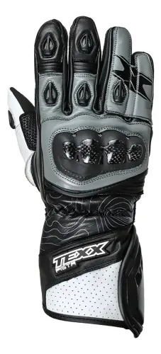 Luva Moto Texx Pista V2 Couro Kevlar Speed Cinza Preta Cinza