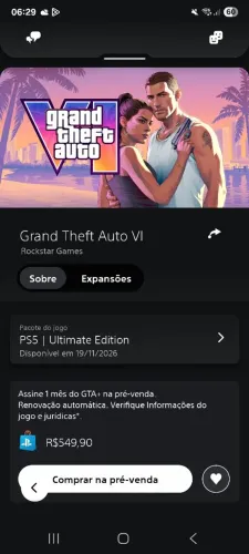 Conta com Gta VI comprado Playstation 5