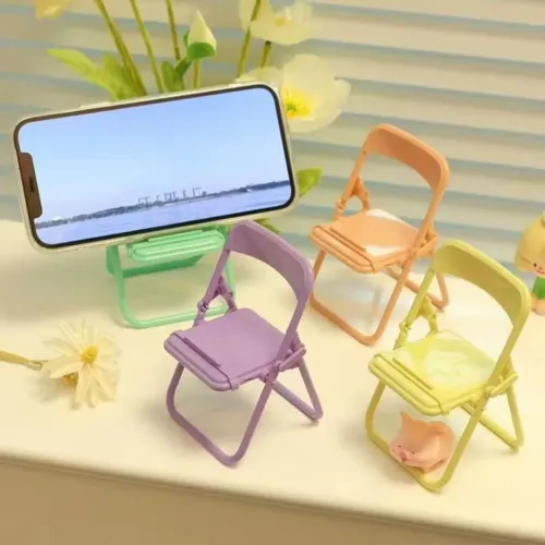 Suporte Apoio Celular Tablet De Mesa Mini Cadeira Cadeirinha Dobrável Divertida Roxo