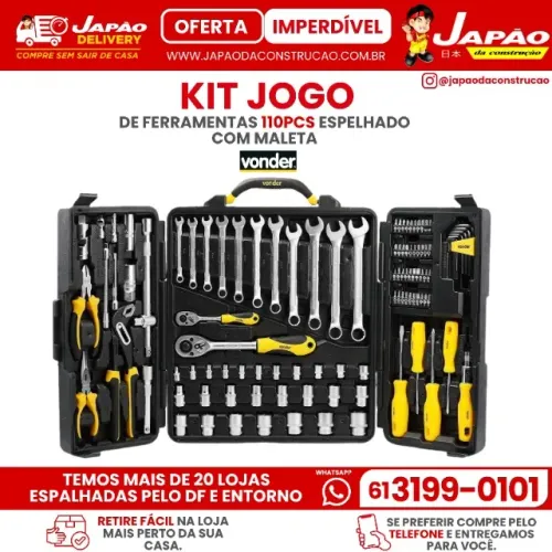 Kit Jogo de Ferramentas 110 Peças + Maleta Vonder Retire na Loja Mais Perto da Sua Casa.